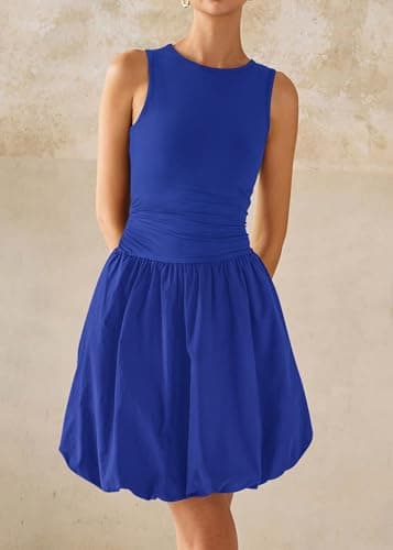 KIRUNDO Summer Bubble Dress for Women 2026 Casual Mini Spring Bodycon Cocktail Dresses Sleeveless Drop Waist Sundress Beach(Blue, X-Large) - Thumbnail 5