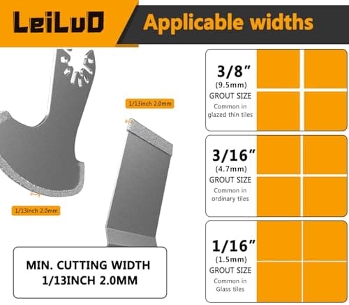 LEILUO Diamond Oscillating Multi Tool Grout Removal Blades 6 Pcs Tile Grout Remover Blades Kit Compatible with DeWalt Makita Einhell and More - Thumbnail 3