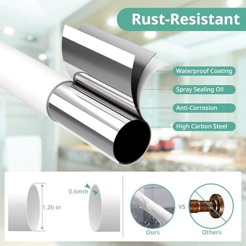 ZYLQOVISK Shower Curtain Rod 51-86 In, Extra Long Outdoor Curtain Rod No Drilling for Patio, Bathroom, Window, Adjustable Heavy Duty Tension Rod Never Rust, Spring Shower Rod Diameter 1.26 In, White - Thumbnail 4