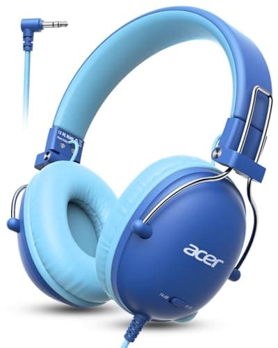 Acer Kids Headphones for School, 74/85dB Safe Volume, Kids Headphones with Cord, 3.5mm Jack, Stereo Sound Wired On-Ear Headphones for Airplane Travel, Boys, Girls, Chromebook, Kids Tablet, Blue - Image 1