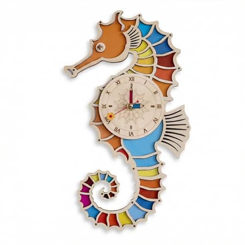 btiwiks DIY Wooden Seahorse Clock Kit for Adults - 3D Puzzle Craft Set, Unique Nautical Wall Decor, and Creative Housewarming Gift for Home & Office - Image 1