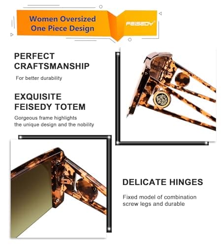 FEISEDY Women Sunglasses, Oversized Square Flat Top Shield Shades for Men B4060 - Thumbnail 3