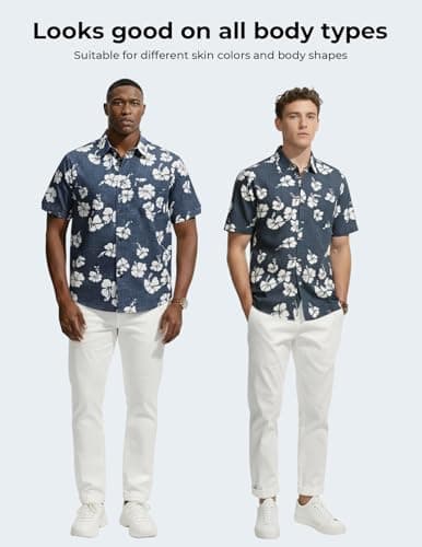 PJ PAUL JONES Mens Hawaiian Shirt Short Sleeve Button Down Shirts Beach Resort Casual Tropical Shirts with Pocket Palm Leaf Print - Thumbnail 6