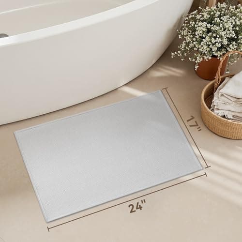 MontVoo Bath Mat Rug-Ultra Thin Non Slip Bath Mats for Bathroom Mat Quick Dry, Rubber Backing Washable Bathroom Rugs Fit Under Door, Absorbent Bath Rugs for Floor,17"x24",White - Thumbnail 2