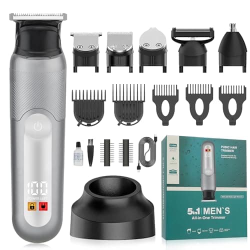 SUNNOW Electric 5-in-1 Body Hair Trimmer - Groin Trimmer for Men -Beard Trimmer for Men - Wet/Dry Shaver Groomer, Waterproof with LED Light, Gifts for Husband Father - Image 1