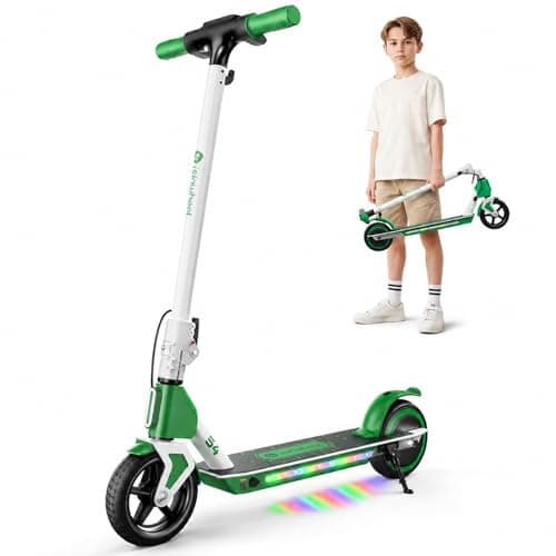isinwheel S4 Electric Scooter for Kids Ages 6-14, 200W Foldable Kids Electric Scooter with 3 Speeds (5/8/12 Mph), LED Display, Colorful Lights, Gift for Kid