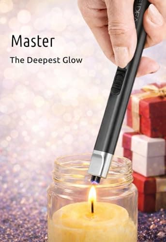 REIDEA Electric Lighter Gift for Candle Lovers, Windproof Flameless USB Rechargeable Arc Retractable Lighter with Safe Button and Power Indicator for Candle, BBQ and Fireworks, R1 Flat, Obsidian Black - Thumbnail 4
