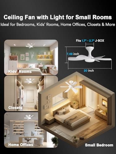 ANGELHALO Smart Ceiling Fans with Lights - 20" Low Profile Flush Mount 2-in-1 Fan Light with APP & Remote, DC Reversible, 6 Speeds, Quiet, Dimmable LED 3000-6500K for Kids Rooms, Closets, Small Spaces - Thumbnail 2