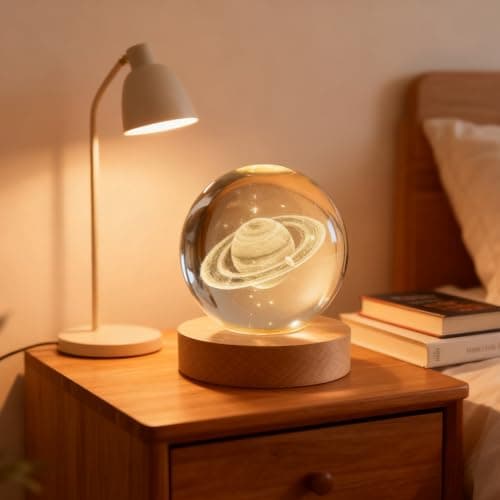 COQIRAUSEN 3D Saturn Crystal Ball, 2.4 inch Universe Decorative Quartz Glass Sphere, Space Astronomy Decor Display Sculpture Home Decor Gifts for Women Friends Girls - Thumbnail 4