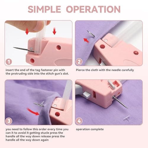 Portable Stitch Gun for Clothes, Micro Handheld Quick Clothing Fixer & Stitchy Tagging Gun, Sewing Kit with 6 Needles, 1000 Black & 1000 White Fasteners - Thumbnail 6