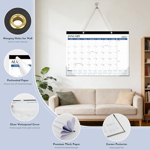Tcamp Desk Calendar 2026-2027, Large Desktop/Wall Monthly Calendar (Jul. 2026 - Dec. 2027) 17'' x 12'' School Year Desk Planner for Home School Office Desktop - Thumbnail 3