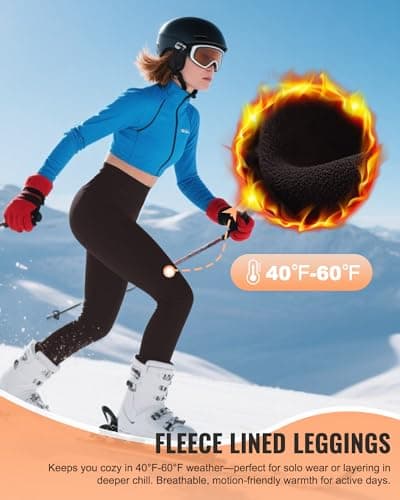 QGGQDD Womens Fleece Lined Leggings with Pocket - Soft Tummy Control High Waisted Winter Thermal Warm Yoga Pants for Workout Hiking Pkt-Coffee Brown Large-X-Large - Thumbnail 2