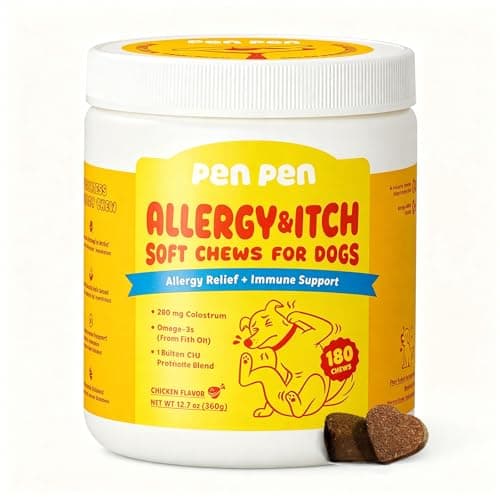 PENPEN Dog Allergy Chews - Anti-Itch & Itchy Skin Support for Dogs, Probiotics & Omega 3 (Fish Oil) for Immune & Gut Health - Chicken Flavor - 180 Soft Chews