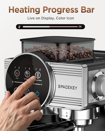 Spacekey Espresso Machine with Grinder - 20 Bar All-in-One Coffee Maker with Milk Steam Wand/Frother, Cold Brew, 30 Grind Settings, 60oz Removable Tank - Home Barista Kit for Lattes, Cappuccinos - Thumbnail 6