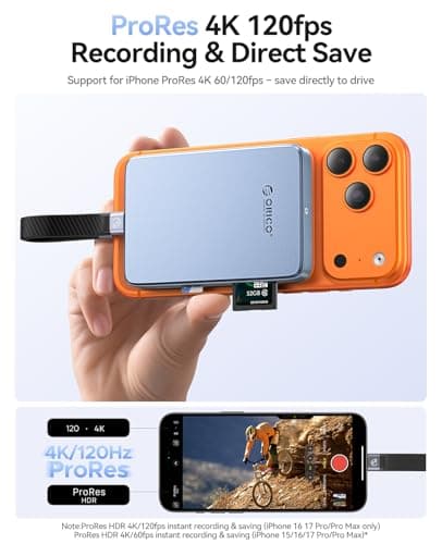 ORICO 10Gbps Magnetic M.2 NVMe SSD Enclosure with USB-C Dock Compatible for Phone 17/16/15 Pro/Max/Plus ProRes Recording TF/SD Card Slot PD 100W for 2230/2242/2260/2280 B+M M-Key Diskless AP80F Blue - Thumbnail 4