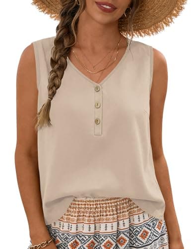 AKEWEI Floral Tank Tops for Women 2026 Spring Summer Beach Boho Sleeveless Shirts Blouses Cute Crop Vest Top (Khaki,L) - Image 1