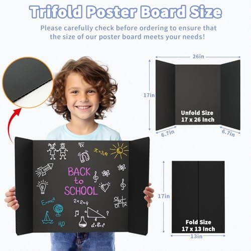 Trifold Poster Board 26"x 17",Easy-to-Clean Reusable Plastic Black Presentation Board for Science Fair, Durable & Waterproof Business Displays & School Projects 2-Pack - Thumbnail 2