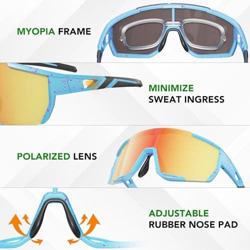LANSWEE Polarized Sunglasses for Men, Sport Sunglasses Men,UV400 Protection for Running Fishing Driving Baseball Cycling，Blue Colorful/Red - Thumbnail 5