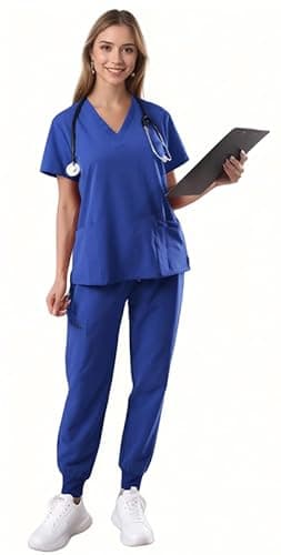 Bovchies Scrubs For Women Set, Womens Scrub Sets V-Neck Scrub Top & Jogger Pants With 9 Pockets, Unisex Nursing Scrubs for Nurse Esthetician Vet - Image 1