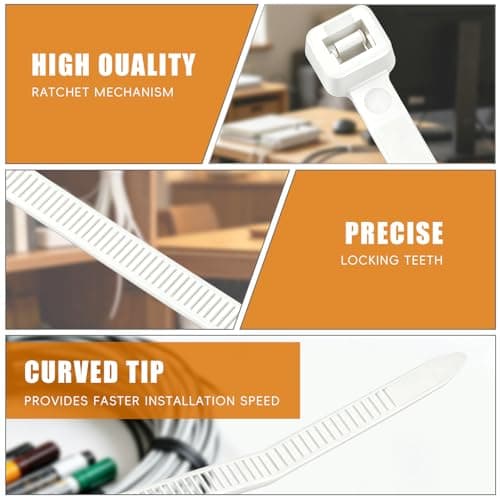 YUZE-WZDQ Zip Ties White Cable Ties Heavy Duty with 50 LBS，400 Pack Assorted Sizes 8+12+14+18 Inch,Industrial Plastic Ties With Self-Locking Adjustable More Durable Nylon Tie Wraps for Indoor Outdoor - Thumbnail 3