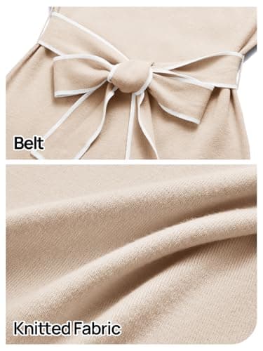 MEROKEETY Women's 2025 Long Sleeve Midi Sweater Dress Fall Mock Neck Color Block Tie Waist Bodycon Knit Dresses, Apricot, XL - Thumbnail 5