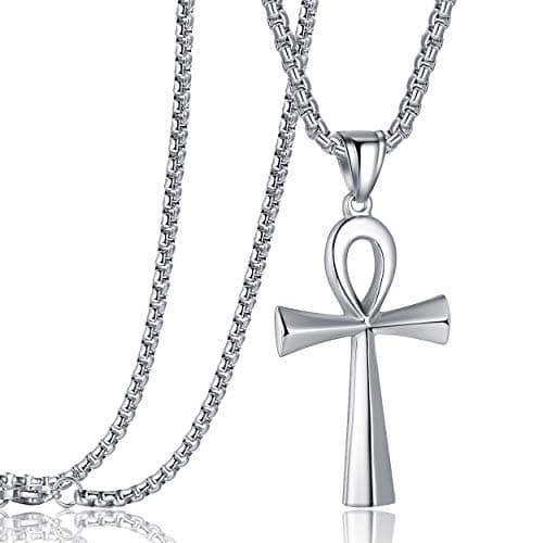 Rehoboth Stainless Steel Ancient Egyptian Coptic Cross Ankh Pendant Necklace for Womens Mens 24 Inch Chain Silver - Image 1