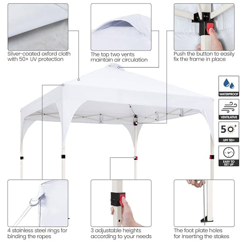 Yaheetech 10x10 Pop Up Canopy Tent with Vent, Easy Set Up Tent, Instant Sun Shelter Canopy with Wheeled Bag, 4 Sandbags, 12 Stakes & 4 Ropes, for Parties, Beach, Outdoor, White - Thumbnail 4