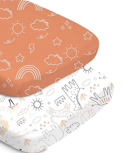 TotChill Bassinet Fitted Sheet Set - Orange Cloud and Rainbow Design, Soft, Breathable, and Durable, Universal Fit for Baby Boys and Girls, Compatible with Halo, Mika Micky, Baby Delight, and More