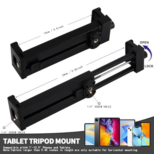 teefeet Adjustable Tripod Mount Adapter for iPad and Phone with 360°Ball Head ipad Clamp Mount with 1/4" Screw Holes, ipad Holder for Tripod Fits Most Size of Phones and Tablets - Black - Thumbnail 6