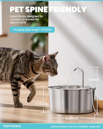 Cat Water Fountain Stainless Steel - 108oz/3.2L Automatic Cat Water Fountain for Drinking with 3 Pcs Filters, Metal Pet Water Fountain Water Dispenser for Cats, Puppy Dogs, Multiple Pets - Thumbnail 5