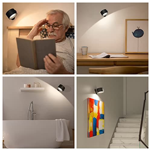 Deyagoo LED Wall Sconce, Wall Mounted Lamp with Rechargeable Battery Operated USB Port 3 Color Temperature & 3 Brightness Level 360°Rotate Magnetic Ball, Cordless Light for Reading Study Bedside - Thumbnail 6