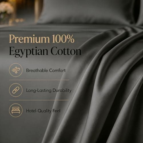 HYPREST Egyptian Cotton California King Sheets - 18 Inch Deep Pocket Cal King Size, Luxury Soft & Crisp Bed Sheets Set, Oeko-TEX Certified, Durable Cooling Hotel Bedding, Grey - Thumbnail 3