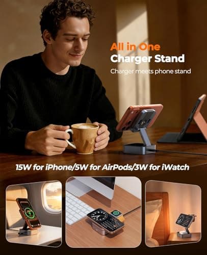 Aoara 3 in 1 Wireless Charging Station for Apple Multiple Devices, Foldable Travel MagSafe Charger Stand with 20W PD Adapter for iPhone 17 16 15 14 13, Apple Watch, AirPods Pro/4 - Space Grey - Thumbnail 6