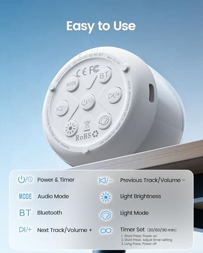 Glocusent Nano-Glow Portable Sound Machine, 35 Soothing Sounds & Night Light for Kids Adults, White Noise Sound Machine with Bluetooth, Timer, Memory, Ideal Travel Companion & Nursery Must-Have - Thumbnail 4