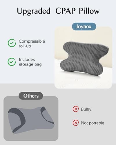 Joynox Travel Memory Foam CPAP Bed Pillow for Side & Back Sleepers, Portable Sleep Apnea Pillow with Storage Bag for All CPAP Masks Users, Washable Neck Support Pillow for Hotels Camping - Thumbnail 3