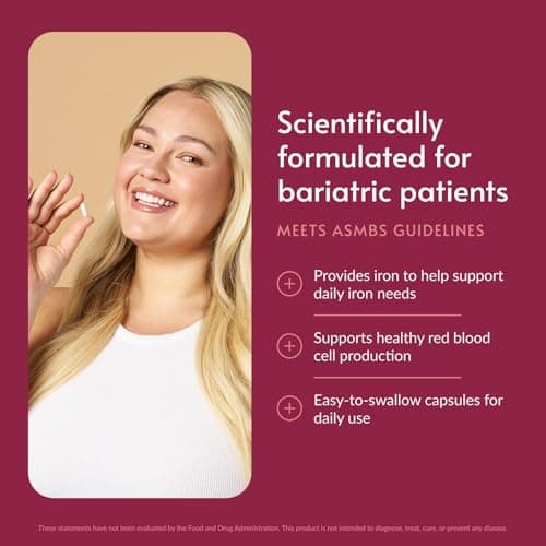 Bariatric Advantage Iron 45 mg with Vitamin C, Thiamin & Copper - Increased Absorption and Utilization - Easily Digestible for Bariatric Patients - 60 Count - Thumbnail 2