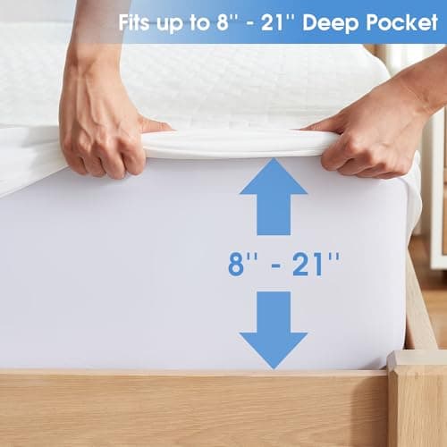 Hanherry 100% Waterproof Mattress Protector King Size, Mattress Cover 3D Air Fabric Cooling Mattress Pad Cover Smooth Soft Breathable Noiseless, 8''-21'' Deep Pocket - Thumbnail 4