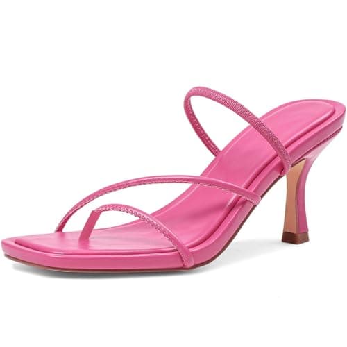COMFITORIA Kitten Heel Sandals for Women Square Open Toe Flip Flop Heels Sandals Strappy 3 Inch Thong Low Heels Summer Fashion Beach Vacation Dress Shoes,Hot Pink,Size 8.5 - Image 1