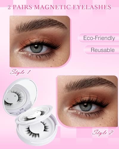 Magnetic Eyelashes Lashes Magnet Natural - Manga Look 2 Pair 5 Magnets Kit with Applicator and Mirror Quick Wear No Glue for Sensitive Eyes by EMEDA(Natural Look) - Thumbnail 4