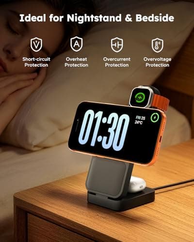 Eddibox 15W Travel Charging Station for MagSafe 3 in 1, Foldable Magnetic Wireless Charger Stand for iPhone 17 16 15 Pro Max, Fast Phone Charging Dock for Apple Watch/AirPods (with 30W Adapter) - Thumbnail 5