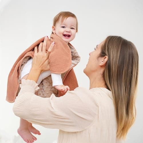 Susurration Baby Blanket for Unisex Boys Girls, 2 Pack Soft Fluffy Crib Blankets with Muslin Cotton Front and Dotted Fleece Back, Receiving Blanket for Baby Newborn Infant, 30x40in, Beige Sun&Brown - Thumbnail 3