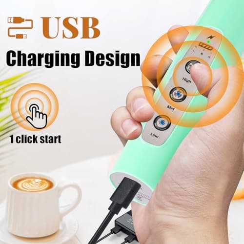 Nahida Baby Blue Milk Frother Wand for Coffee, Frother Handheld Rechargeable Electric Whisk with 3 Heads 3 Speeds Drink Mixer Coffee Frother Foam Maker For Latte, Cappuccino, Hot Chocolate, Egg - Thumbnail 4