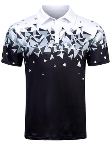 Seadodo Golf Shirts for Men Short Sleeve Dry Fit Moisture Wicking Performance Print Polo Shirt for Tennis Hiking Camping Black Geometry M - Image 1
