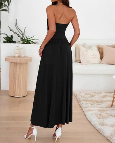 BTFBM Summer Maxi Dresses for Women 2026 Strapless Ruched Tube Top Beach Vacation Spring Wedding Guest Dress Pockets (Black, X-Large) - Thumbnail 3