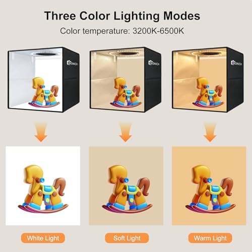 XKDAICH 16x16 Inch Portable Folding Photo Studio Shooting Tent Box with Dimmable Ring Light USB, 3 Color Temperatures & 6 Colors PVC Backdrops for Product Photography, YouTube Videos, Smartphone - Thumbnail 2