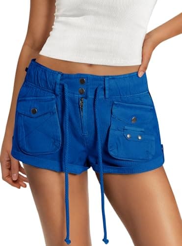 Panadila Womens Cargo Shorts Drawstring Low Rise Mini Shorts Y2k Going Out Bottoms Summer Streetwear (Royal Blue,L) - Image 1