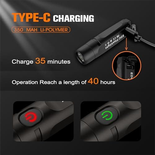 TUNENGE S15 Keychain Flashlight- Super Bright 650 High Lumens,USB C Rechargeable EDC Pocket Flashlight,Mini Flashlight with Magnetic Suitable for Hiking, Outdoors (Magnet Black) - Thumbnail 5