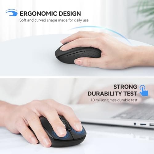 TECKNET Bluetooth Mouse, 4000DPI Wireless Mice for Laptop 2-in-1(BT 5.0/3.0+2.4Ghz) Computer Portable PC Mouse Wireless with USB Receiver for Mac (USB-A+Bluetooth, Black) - Thumbnail 4