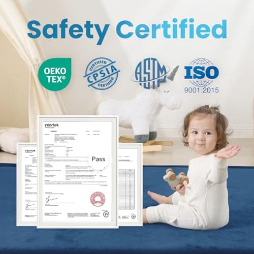 PaPaMat 1.3" Thick Baby Play Mat for Floor Playpen, 71x79 Large Foam Tummy Time Mat, Padded Support Soft Plush Nursery Rug for Infant Kids Toddler Crawling Kick Activity (Royal Blue) - Thumbnail 5