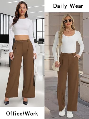 AVAMO Womens Dress Pants Wide Leg Stretchy Work Pants Pull On Business Casual Trousers Slacks for Women with Pockets Brown - Thumbnail 6